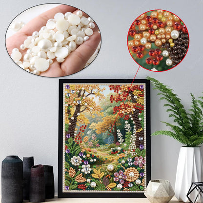 antor DIY Pearl Diamond Painting Kit Garden Landscape Design, Pearl Diamond Art Kits for Adults Beginners, Special Shaped Crystal Rhinestones Painting Kits for Home Wall Decor, 11.81×15.75 Inch