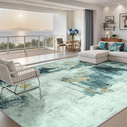 10x14 Area Rugs for Living Room Rug Washable: Abstract Large Rug Indoor Modern Carpet Non Slip for Dining Room Bedroom Nursery Home Office Teal Grey Gold