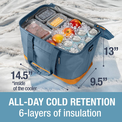 CleverMade Pacifica Collapsible Cooler Bag – Large Portable Cooler Bag for Travel, Foldable Insulated Cooler for Beach, Picnic & Tailgating, Holds Up to 50 Cans, Leakproof Soft Carry Cooler - Ocean