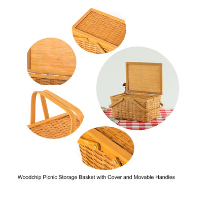 Woodchip Picnic Storage Basket with Cover and Movable Handles, Large