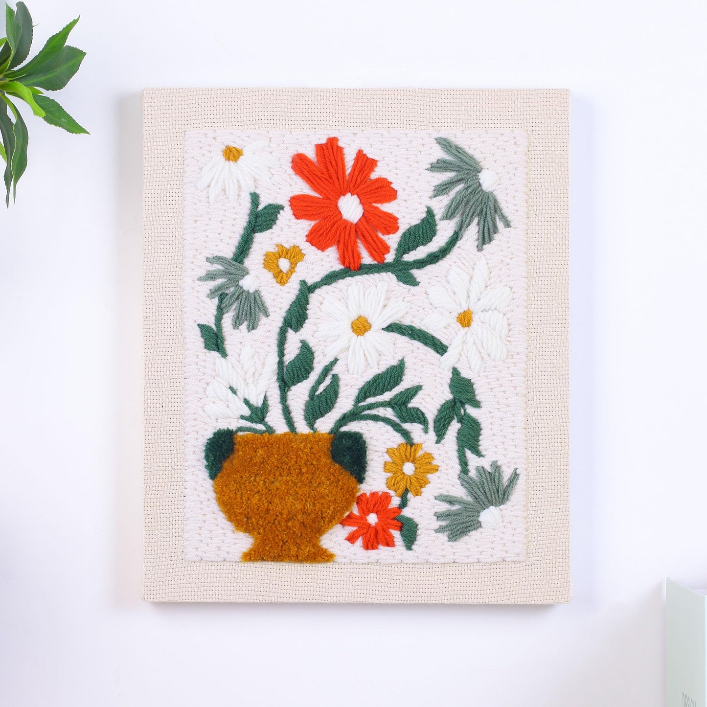 Harimau Punch Needle Kit for Beginners | Punch Embroidery with Red & White Flower Pattern on Beige Backdrop | Craft Kit Includes Embroidery Tools, Yarns,Stitch Book & Video Tutorial | Gifts for Women