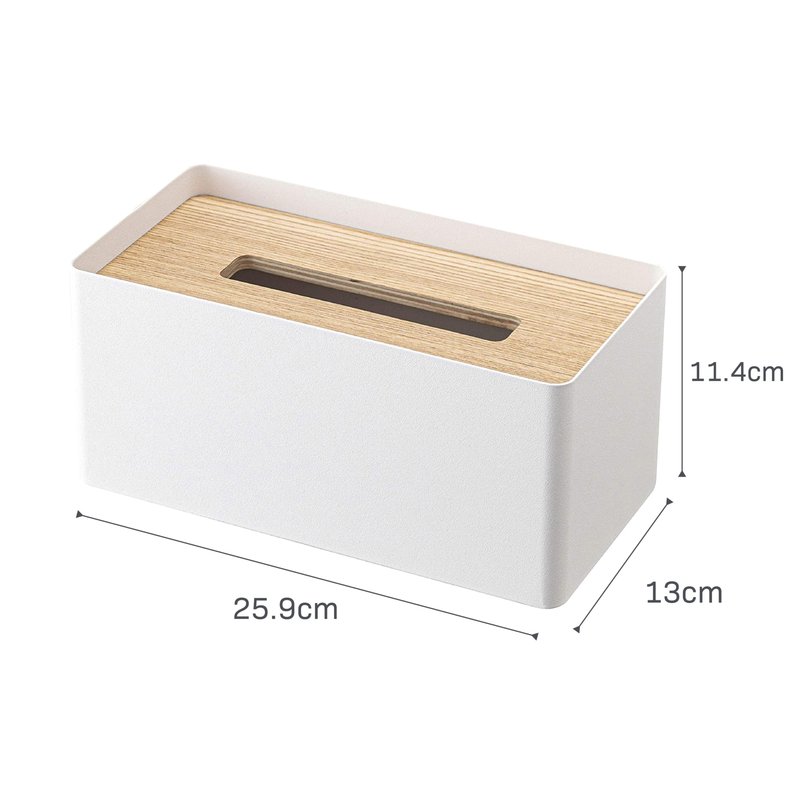 Yamazaki Home Rin Reusable Tissue Box Cover Metal Holder Container Case with Natural Wooden Lid - Steel
