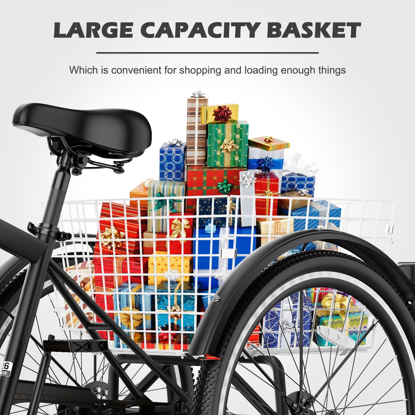 H&ZT Adult Tricycle, 3 Wheeled Bike, Trike Cruiser Bike, with 7-Speed Gear, Parking Brake Handle, Low Step, Large Rear Basket, Elderly Friendly, for Men, Women, and Teens