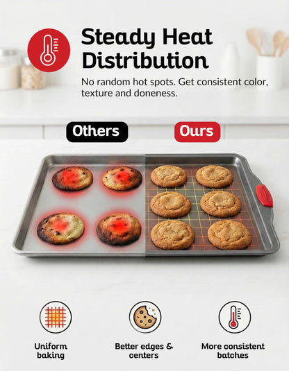 Boxiki Kitchen Non-Stick Baking & Cookie Sheet Pan Non-Toxic 11x14 Inch Rimmed Carbon Steel Baking Sheet. Dent, Warp and Rust Resistant. Heavy Gauge Steel Oven Baking Sheet. 1 Tray.