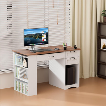 Smilets Crafting Table with Storage Cabinet & Drawers, Adjustable Drafting Table with Open Shelves, Drawing Computer Desk, Painting Desk, Workstation for Home Office Reading, Writing, Craftin