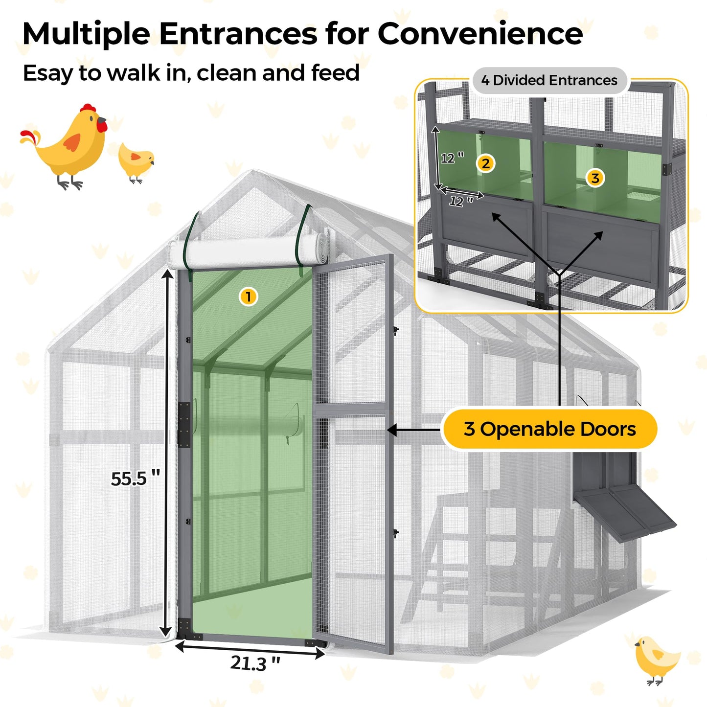 COZIWOW Chicken Coop with Full Waterproof Cover, 9' Extra Large Wooden Chicken House for 10-15 Chickens, 4 Nesting Boxes, Roosting Bars, Outdoor Walk-in Poultry Run for Backyard, Farm, Modern Gray