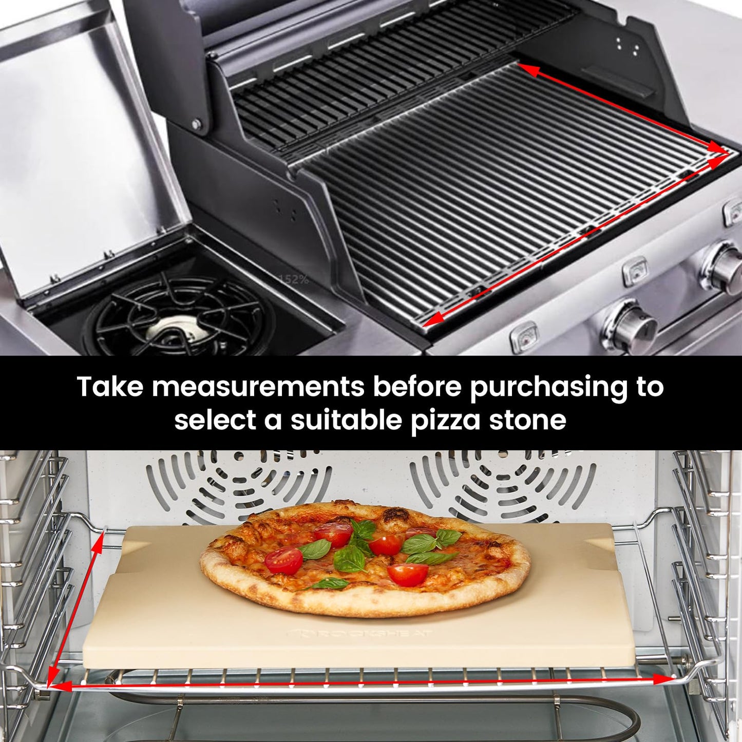ROCKSHEAT Pizza Stone for Oven and Grill, 15x12 Inch Cordierite Baking Stone with 4 Built-in Handles, 7.4lbs Heavy Duty Thermal Shock Resistant for Crispy Crust Pizza Bread Cookies BBQ