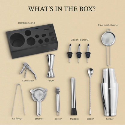 KITESSENSU Boston Shaker Set Mixology Bartender Kit | Premium Cocktail Shaker Kit with Stand Professional Home Bar Tools Accessories: Martini Shaker, Citrus Tools, Fine Mesh Strainers, Muddler, Jigger