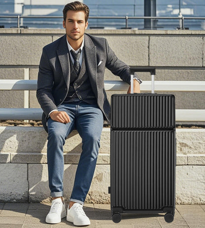 feilario 30in Super Large Captain Aluminum Frame Hardside Spinner Wheels Luggage, Zipperless Checked Suitcase with Front Compartment/Cup Holder/Phone Holder