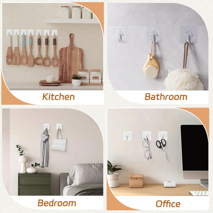 Mlici 24 Pack Clear Self-Adhesive Wall Hooks - 30lbs Heavy-Duty Sticky Hooks for Kitchen Bathroom