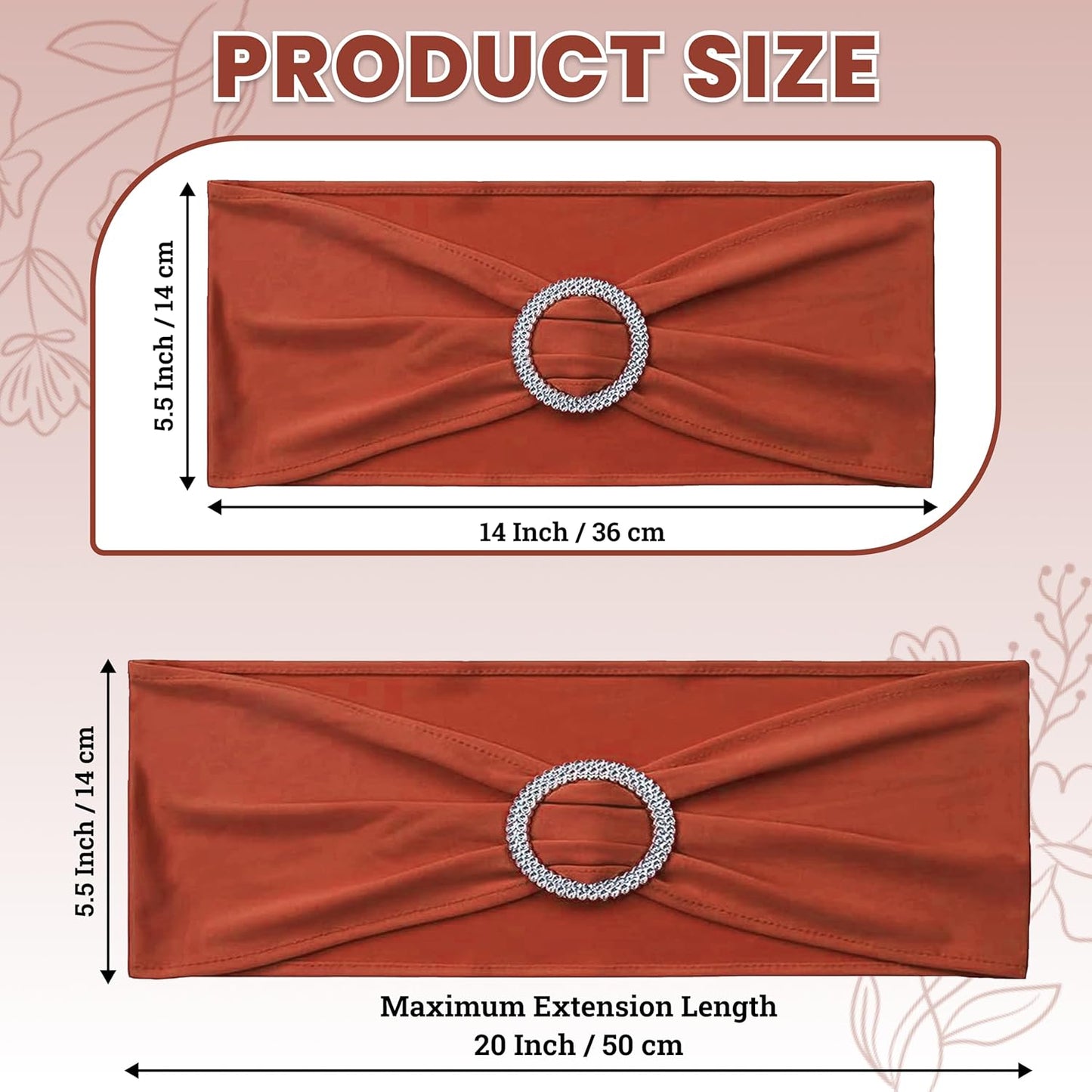 MDS Premium Spandex Chair Sashes - Stretch Chair Cover Bands with Buckle Slider | Pack of 50 - Terracotta