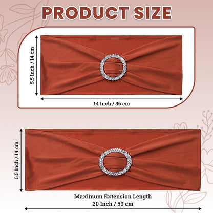 MDS Premium Spandex Chair Sashes - Stretch Chair Cover Bands with Buckle Slider | Pack of 50 - Terracotta