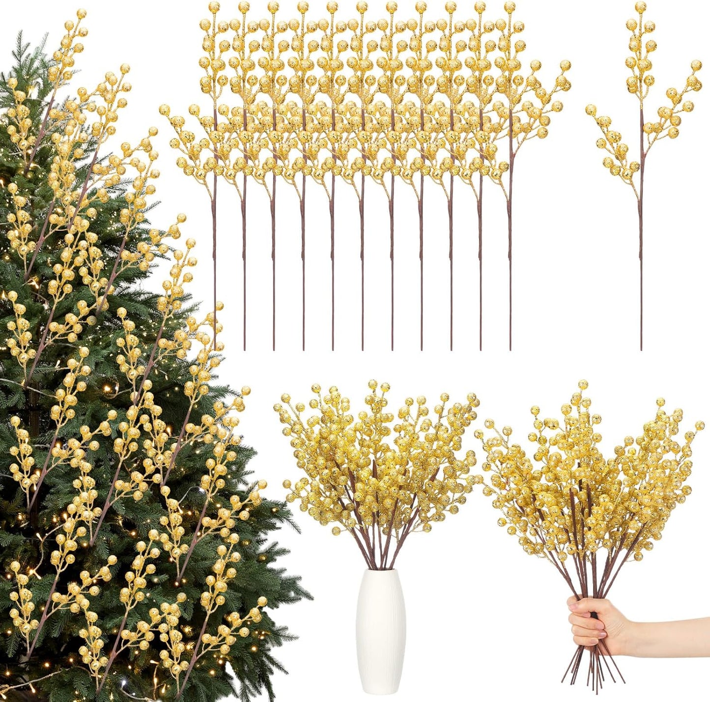 12 16 Inch Norme Pcs Glitter Gold Christmas Tree Decoration Gold Christmas Tree Picks Floral Ornaments DIY Artificial