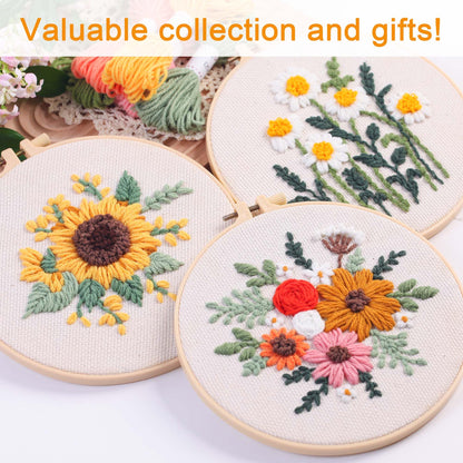 REEWISLY Punch Needle Embroidery Starter Kits for Beginners Flower and Grass Patterns.3Ps Embroidery Hoops,Color Threads,Instructions and Needles,DIY Adults Embroidery, Video Teaching