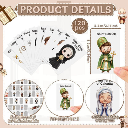 Motiskyy 120 Pcs Catholic Gift Catholic Prayer Card with Saint Stories Cute Holy Prayer Card Bookmark Bulk for Teacher Student Sunday School Classroom Bible Study Religious Education Activity