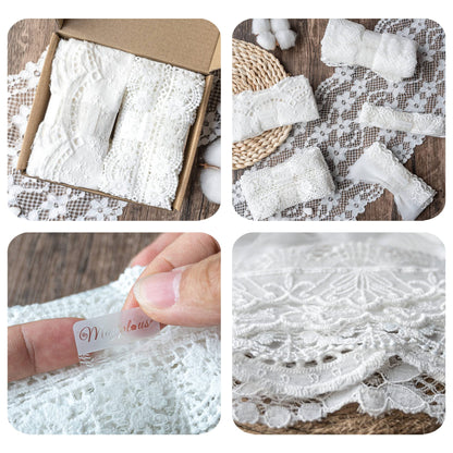 5 Packs Embroidery Lace Trim Premium White Sewing Lace Ribbon Scalloped Cotton Lace Decorative Crochet Trimming 2 Yards x 5 Designs for DIY Sewing Crafting Wrapping Wedding Scrapbooking (Baby)