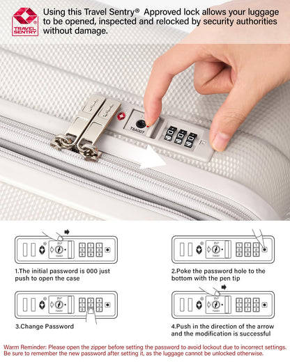 Hanke 24 Inch Plus Expandable Luggage Large Suitcases with Wheels, Medium Checked Luggage Hard Shell Suitcases, PC Trunk Luggage Extra Large Suitcase with Lock for Women Men(Ivory White)