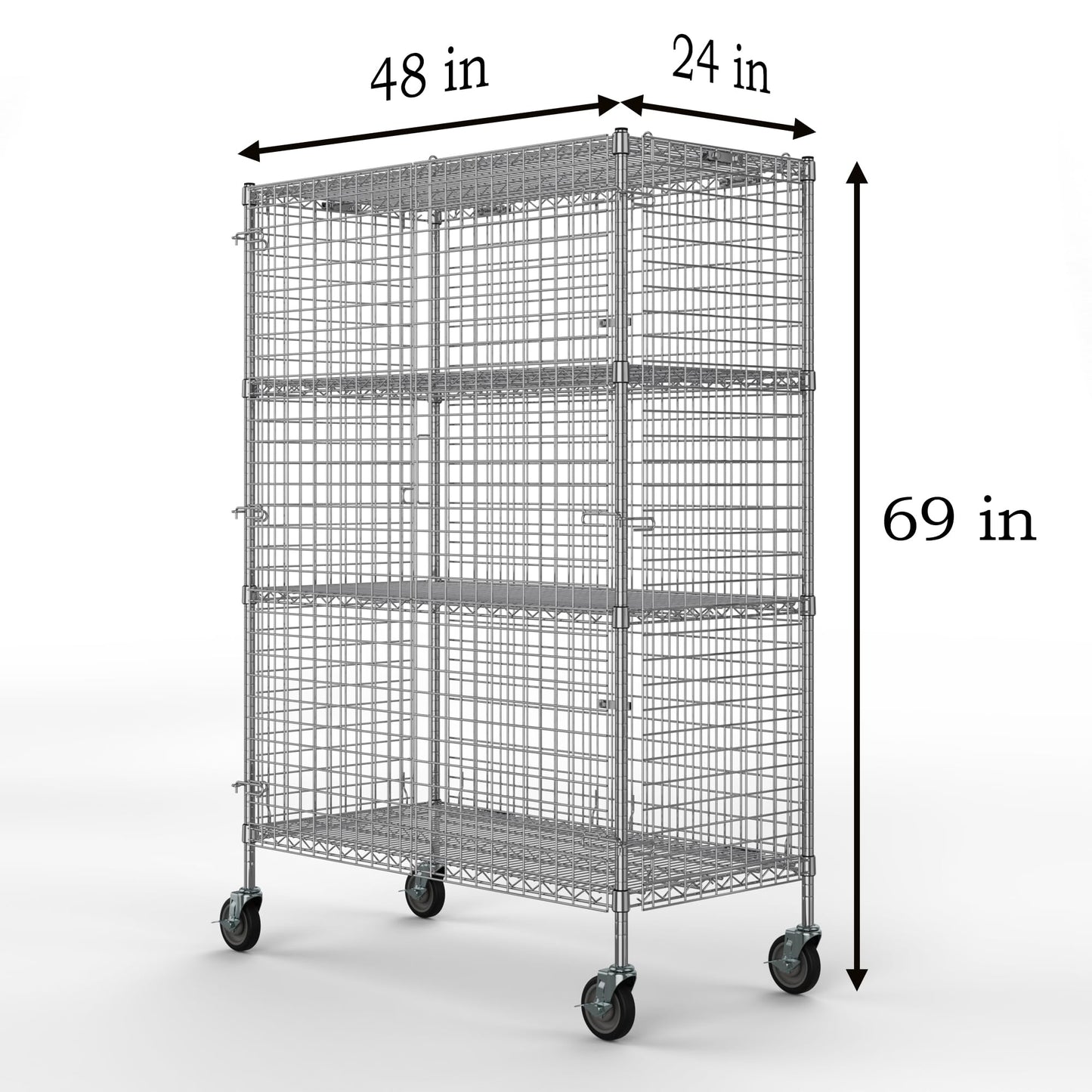 18" W x 60" L x 69" H Heavy Duty Utility Commercial Grade Metal Storage NSF Unit | Chrome Mobile Security Wire Cage Kit