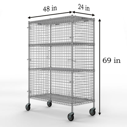 18" W x 60" L x 69" H Heavy Duty Utility Commercial Grade Metal Storage NSF Unit | Chrome Mobile Security Wire Cage Kit
