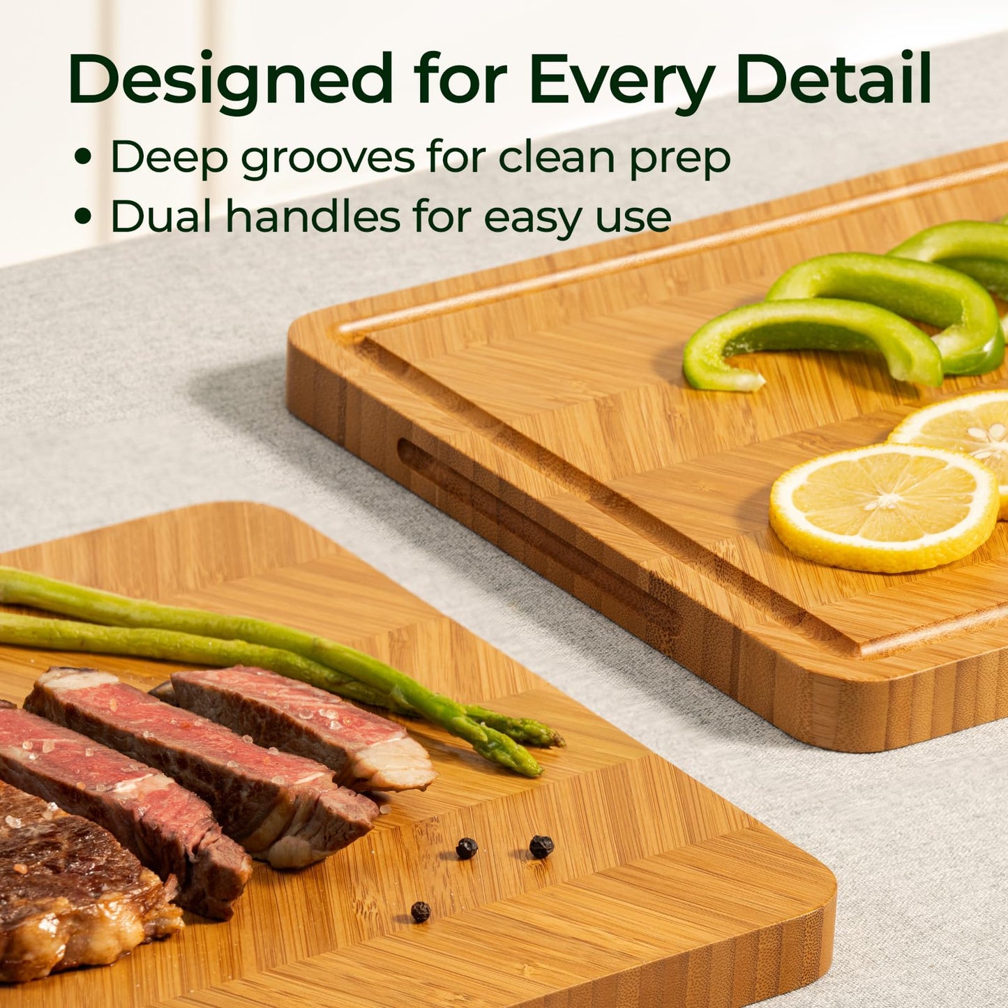 Keechee Bamboo Cutting Board, Reversible Wood Cutting Boards for Kitchen with Juice Grooves, Atelier Collection Handcrafted Large Serving Tray, Luxury Housewarming Wedding Gifts for New Home