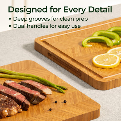 Keechee Bamboo Cutting Board, Reversible Wood Cutting Boards for Kitchen with Juice Grooves, Atelier Collection Handcrafted Large Serving Tray, Luxury Housewarming Wedding Gifts for New Home