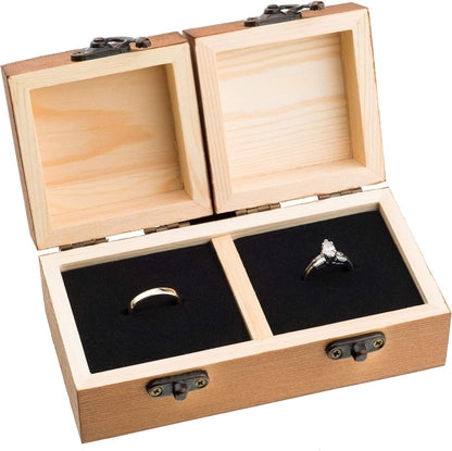 Ella Celebration Wood Ring Box for Wedding Ceremony, Rustic Vintage Ring Bearer Box, His & Hers