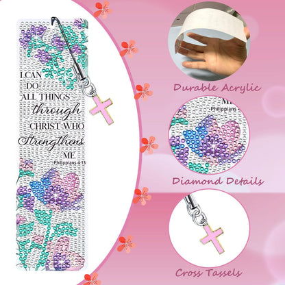 HTTDMY 8PCS Diamond Painting Art Bookmarks,Cute Acrylic Bookmarks Crafts Kits Gifts with Pendants for Adult Women Book Lovers (Flower)