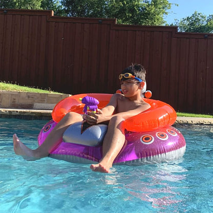 SWIMLINE ORIGINAL Inflatable UFO Spaceship Pool Float Ride On With Fun Constant Flow Laser Ray Gun Water Squirter For Kids | Cool Retro Style | For Beach Ocean Pool Lake | Extra Thick Large Floatie