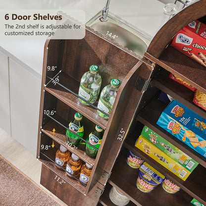 IFGET 71" Tall Arched Kitchen Pantry, Modern Fluted Wood Storage Cabinet with Doors, 3 Adjustable Shelves, 6 Door Shelves, Organizer, Versatile Cupboard for Kitchen, Bathroom, Brown