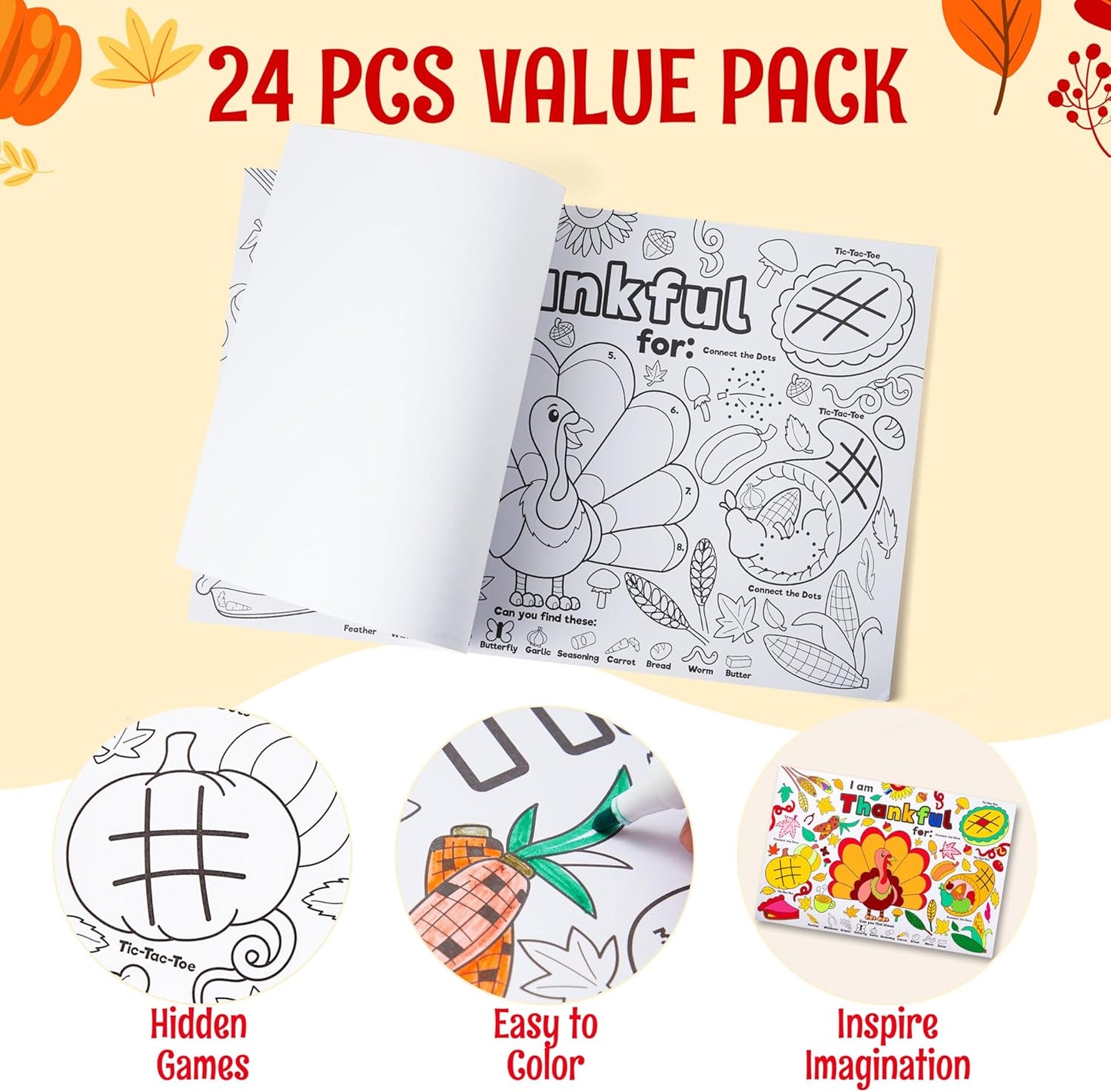 24 JOYIN Pcs Thanksgiving Coloring Placemats, Thanksgiving Turkey Coloring Paper Table Mats, Make Your Own Art & Craft