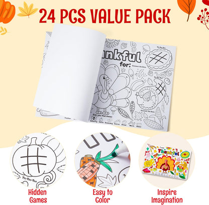 24 JOYIN Pcs Thanksgiving Coloring Placemats, Thanksgiving Turkey Coloring Paper Table Mats, Make Your Own Art & Craft