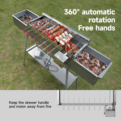 WILLBBQ Electric Rotisserie Grill Kit with Auto Rotating Skewer Turner, 20 Stainless Steel Skewers, Adjustable Width up to 11.8" for Charcoal BBQ, Kabobs, Chicken, Meat(20" L x 7" W)