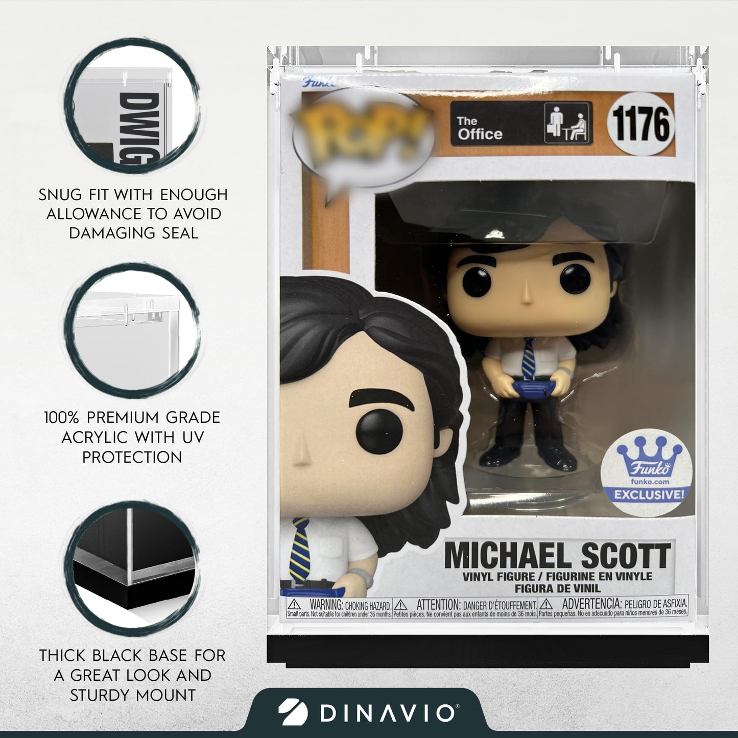 Dinavio Crafthouse Funko Pop Protector - Acrylic Display Case - Sturdy Stackable Design - 4mm Case for 4" Vinyl Figures - Black Base