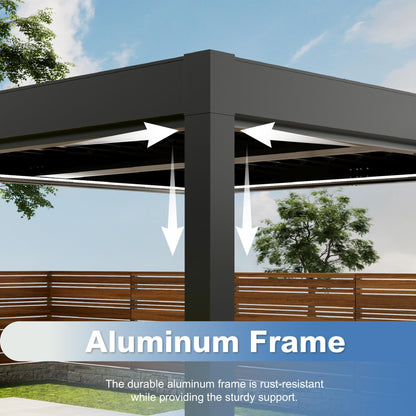 Patiowell 10x10 FT Louvered Pergola, Electric Outdoor Aluminum Pergola with LED Lights, Modern Hardtop Gazebo with Integrated Drainage & Adjustable Roof for Patio Backyard Deck, Gray