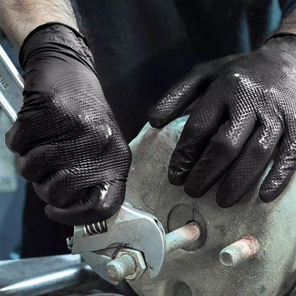 TitanFlex Heavy Duty Black Industrial Nitrile Gloves, 8-mil, Large, Box of 100, Latex Free, Raised Diamond Texture, Powder Free, Food Safe, Rubber Gloves, Mechanic Gloves