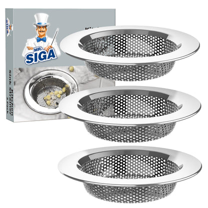 MR.SIGA Kitchen Sink Strainer, Stainless Steel Sink Drain Strainer, Dishwasher Safe, Outer Diameter 4.4 inch/11.2cm, Inner Diameter 3 inch/7.6cm, Pack of 3