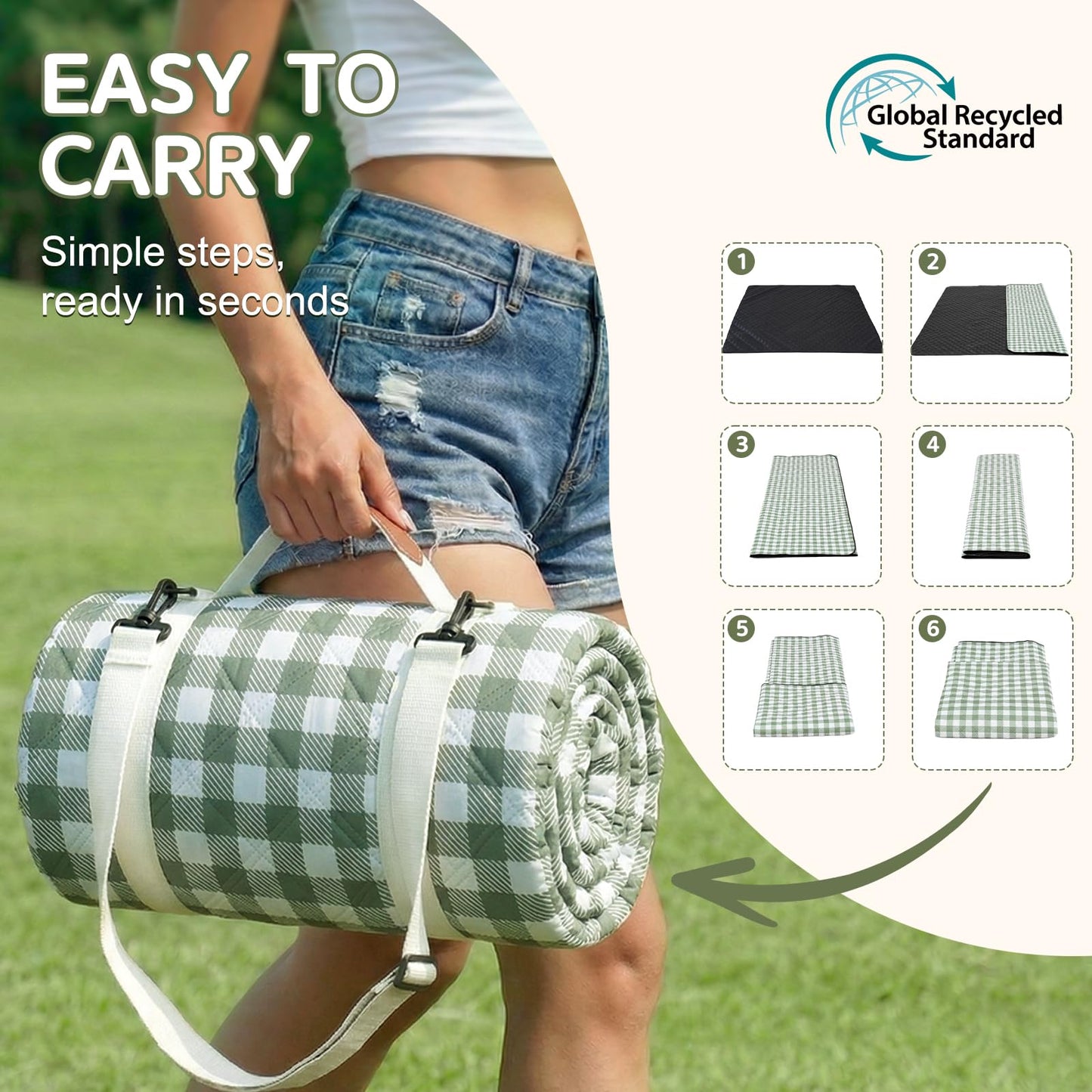 Genovega Waterproof Picnic Blanket Beach Outdoor Camping Mat Rug Extra Large Foldable Cute Big Travel Essential Accessories Gift Park Patio Lawn Garden Grass Play Music Festival Concert Must Have
