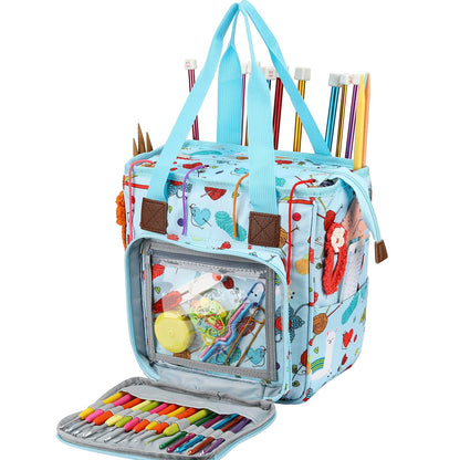 LOOEN Yarn Knitting Storage Tote-Large Capacity Crochet Organizer Portable Travel Bag with Shoulder Strap Crochet Hooks Case for Unfinished Bulk Project