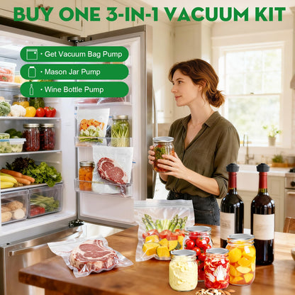 Innoworld 3-in-1 Vacuum Sealer for Food Compatible with Vacuum Bag, Mason Jar, Wine Bottle, Handheld Saver Compact Vacuum Sealer Machine with 14 Reusable Bags
