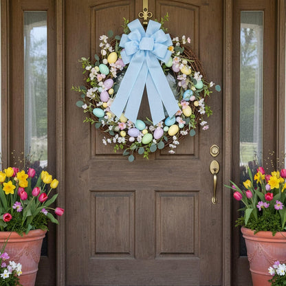 Regine Switzerland Baby Blue Large Bow - 11x21 Inch Wired Ribbon for Wreaths & Spring Decor