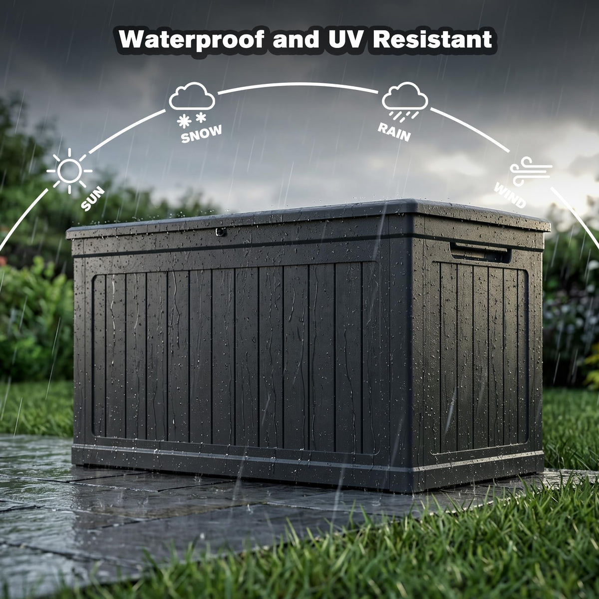 Seeheool 230 Gallon Large Outdoor Storage XXL Deck Box for Patio Furniture, Outdoor Cushions, Garden Tools and Sports/Pools Equipment, Waterproof Resin, Lockable, Black