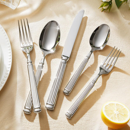 KINGSTONE Silverware Set, 20-Piece 18/10 Stainless Steel Flatware Set - Roman Column Embossed Thick Handle, for Wedding, Home, Restaurant, Kitchen and Party, Mirror Polish & Dishwasher Safe