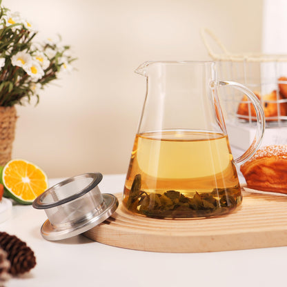 CNGLASS 30.5oz/900ml Glass Teapot Stovetop Safe,One-Touch Clear Tea Kettle,Blooming and Loose Leaf Tea Maker