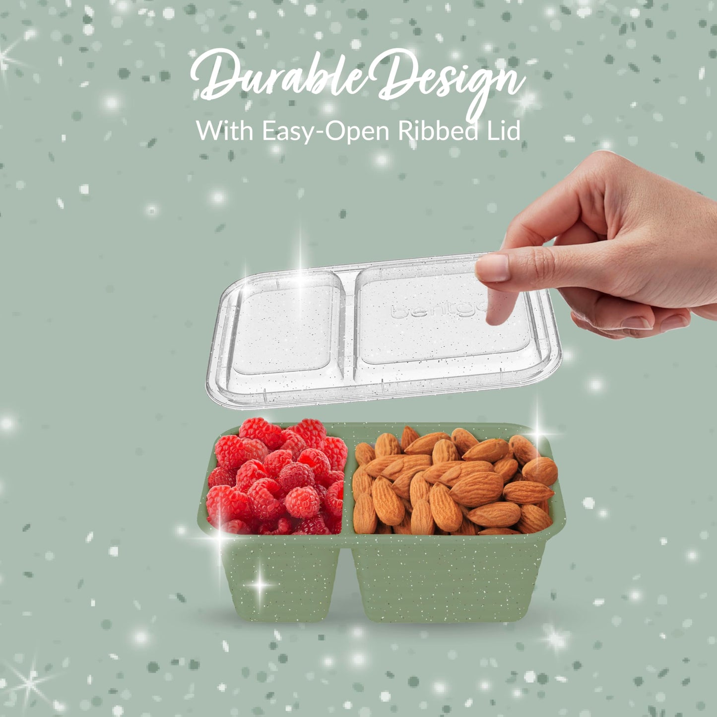 Bentgo Prep - 2-Compartment Snack Containers with Lids - Reusable, Microwaveable, Durable, PFAS & BPA-Free, Freezer, & Dishwasher-Safe Meal Prep Food Storage - 10 Trays & 10 Lids (Basil Glitter)
