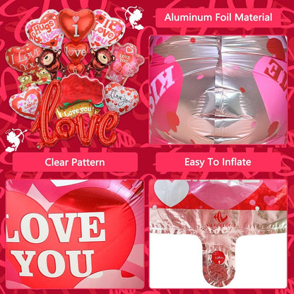 9 Pcs Valentines Balloons I Love You Foil Balloons 40 Inch Love Mylar Balloon Heart Shaped Balloon Propose Marriage Wedding Anniversary Valentines Day Decorations Supplies