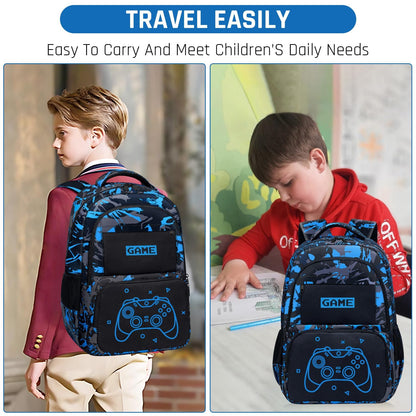 Fitvc Glow in The Dark Backpack for Boys - Game Boys Backpack for Kids Children Teens Elementary Middle School - 17″ Gamer Bookbag Travel Back Pack for Age 6-18
