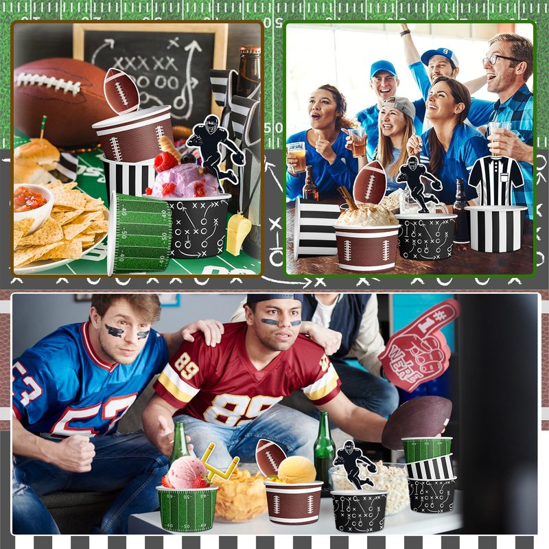 HAKOTI 48Pcs Football Party Supplies Kit - Football Ice Cream Bowls Party Snack Bowls Birthday Themed Decoration for Game Day Party,Sports Event
