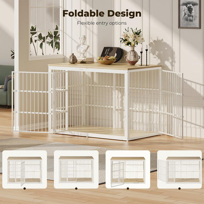 Lyromix 54" Dog Crate Furniture with Foldable Door, XXL Dog Crates for Large Dogs, Wooden Decorative Dog Cage Kennel Indoor End Table, Natural Beech