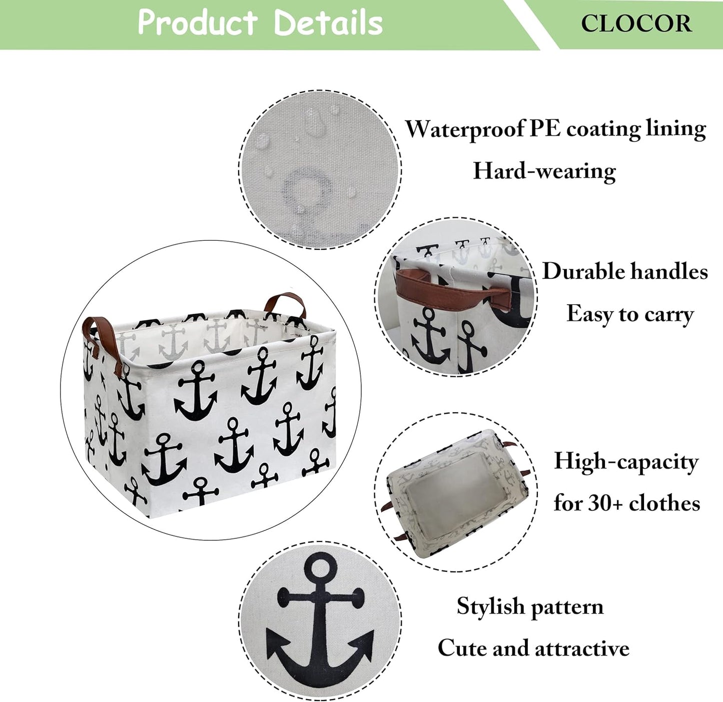 CLOCOR Rectangular Storage Basket, Collapsible Cute Pattern Storage Bin, Waterproof Coating with Handles, Gift Baskets