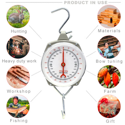 Eyes.sys 440lb/200kg. Big Game Scale，Large Capacity Hanging Spring Dial Weight Scale with 2 S-Hooks for Kitchen Fishing (Easy to Read Dial)